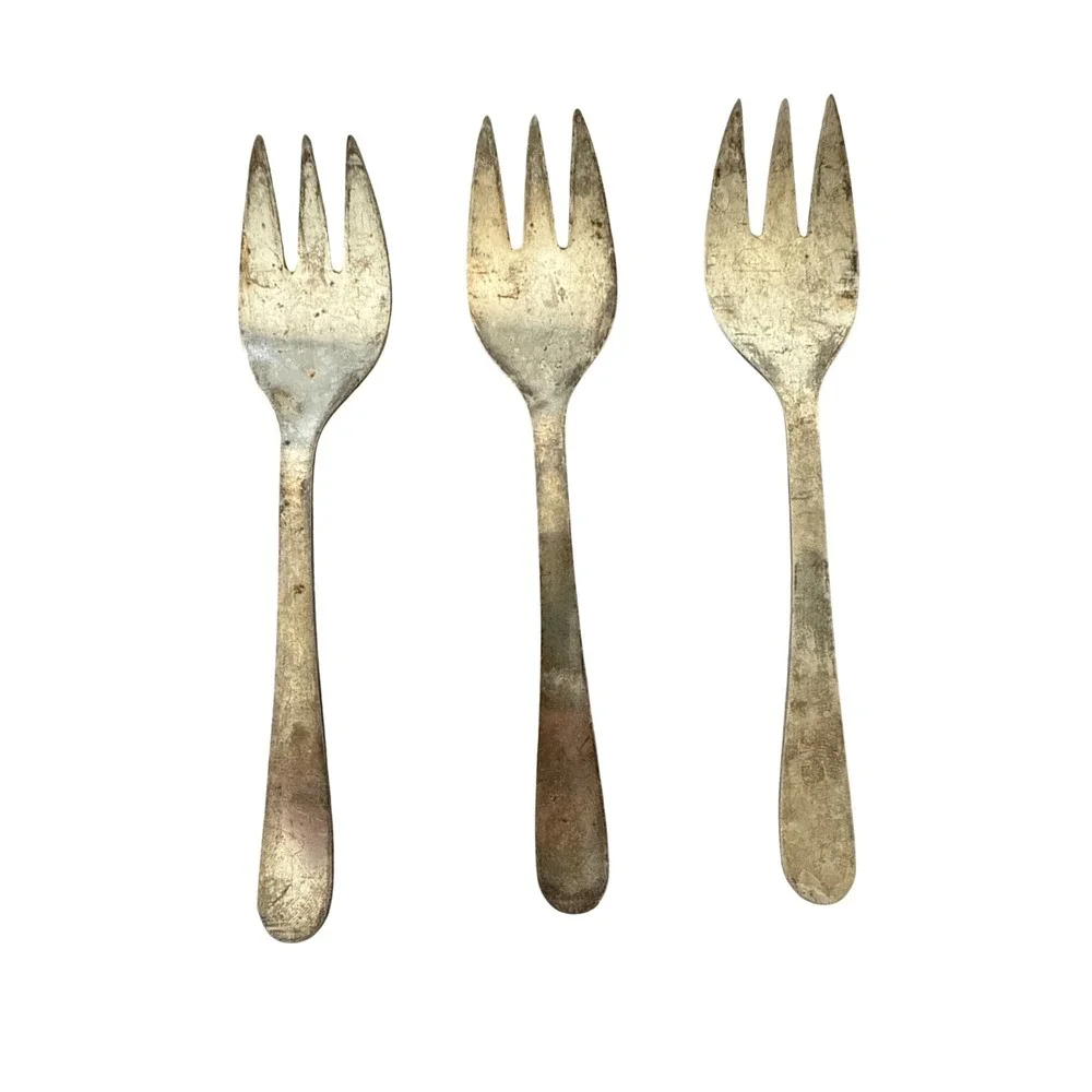 Italian Olive‎ Fork Silverplate Cocktail set of 3 Pickle Fork Italy Patina